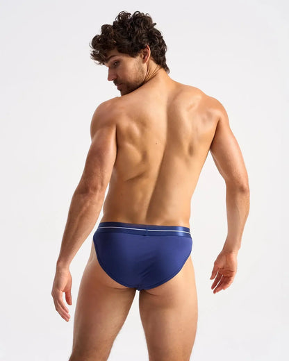 Navy blue icon sports brief with subtle white stripe on the waistband designed for athletic support