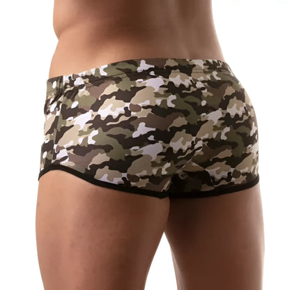 Iconic swim sunga camouflage-patterned men’s briefs with black trim for stylish swimwear use