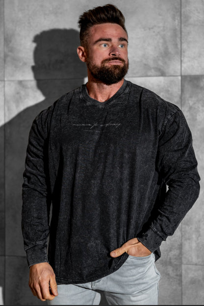 Jed North Men's Vintage Wash Long Sleeve T-Shirt - Black