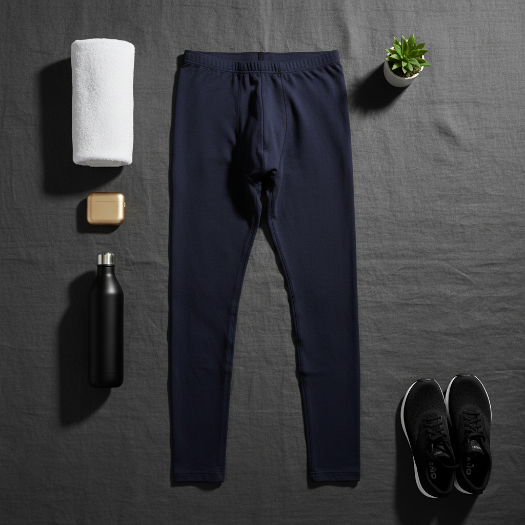Navy blue stretchy arroyman bulge runner tights rnr006s with elastic waistband for men’s performance running