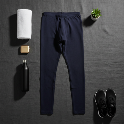 Navy blue stretchy arroyman bulge runner tights rnr006s with elastic waistband for men’s performance running