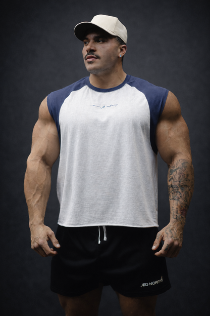 Jed North Men's Raglan Sleeveless Tank Top - White & Navy