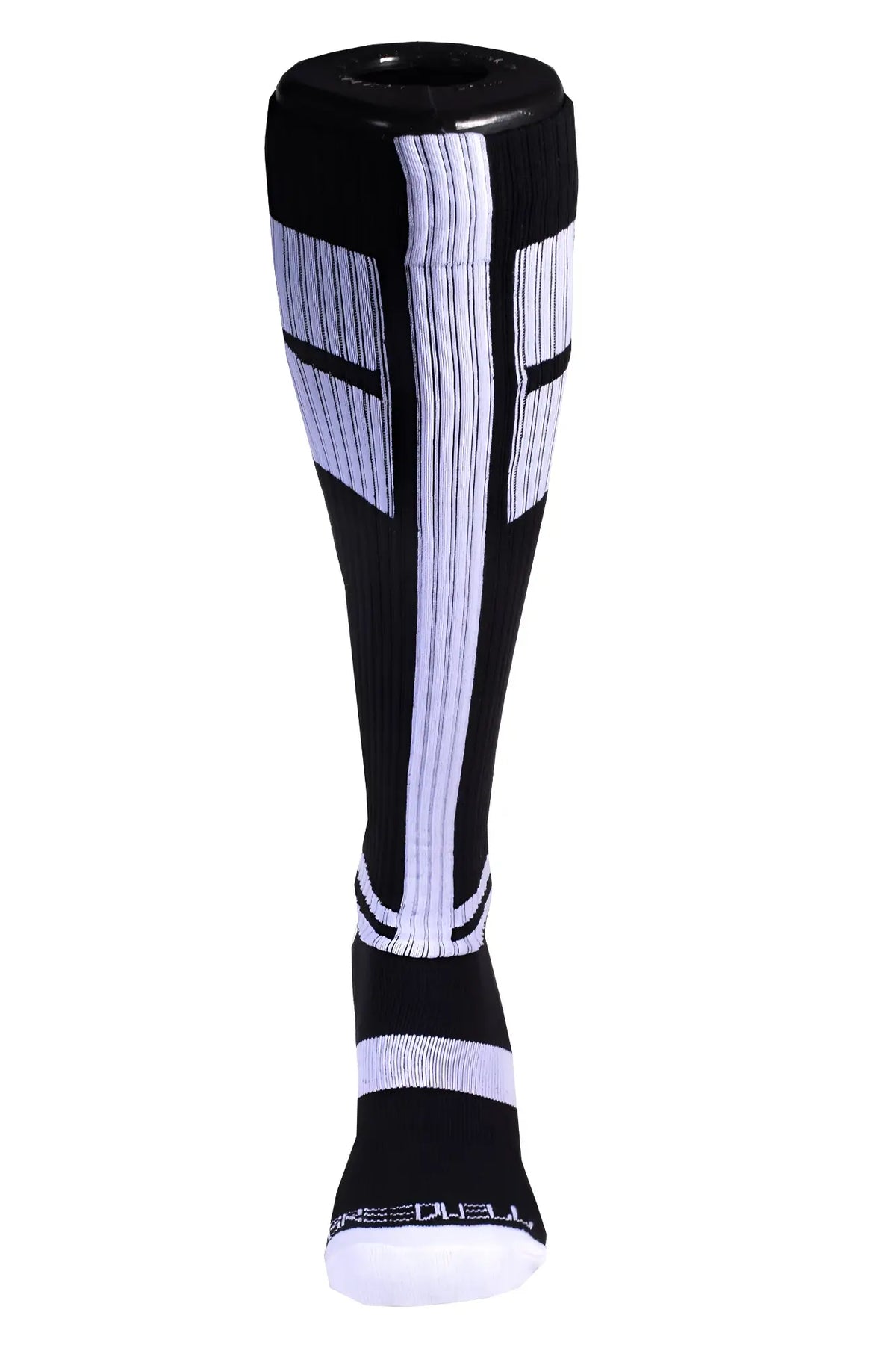 Black and white infinity socks knee-high athletic sock with striped pattern for sports and active wear