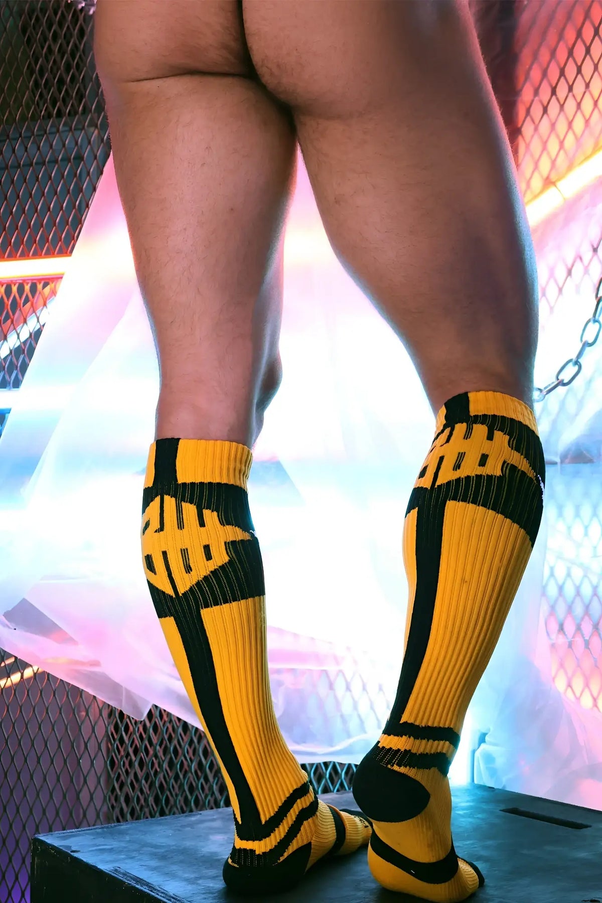 Infinity socks yellow and black ribbed knee-high socks with bold geometric patterns and comfortable fabric
