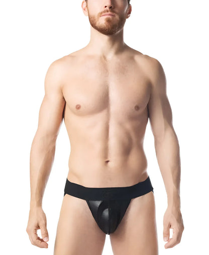 Intake jockstrap featuring black mesh briefs with a solid black waistband for breathable support