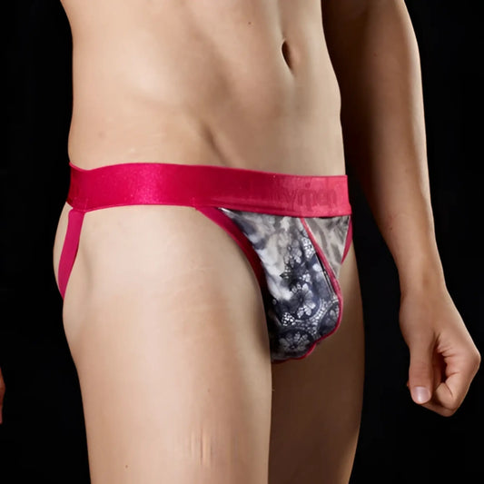 A vibrant pink calvin klein brief with a black and white floral pattern from intymen canterbury jock strap underwear size m