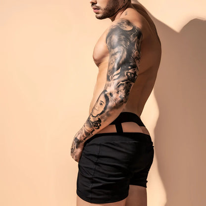 Black Intymen INC003 boxer brief shorts with a back cut-out design made of breathable athletic fabric