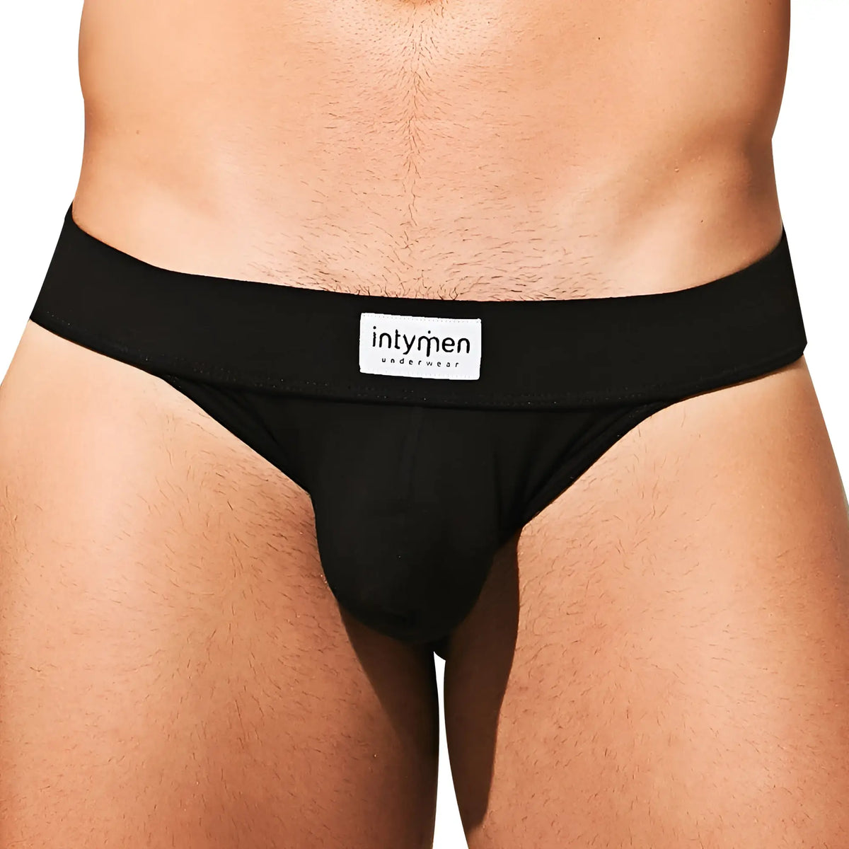 Black intymen ine026 jockstrap underwear with white waistband label designed for men with breathable fabric