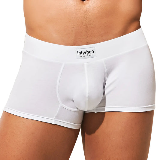White menâ€™s briefs with smooth form-fitting design and intymen underwear brand label on waistband