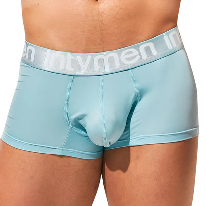 Light blue intymen ing076 boxer trunk briefs with silver elastic waistband featuring intymen brand name in white lettering