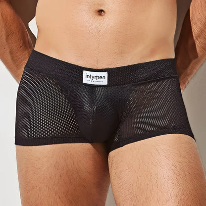 Black mesh briefs with intymen white waistband label in the intymen ing080 boxer brief product line