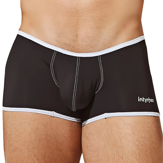 Black briefs with white trim and stitching featuring intymen logo on the side in the intymen ing082 boxer brief