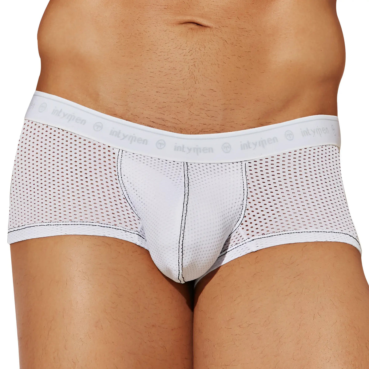 White mesh briefs with branded elastic waistband from intymen ing083 boxer trunk collection for comfortable wear