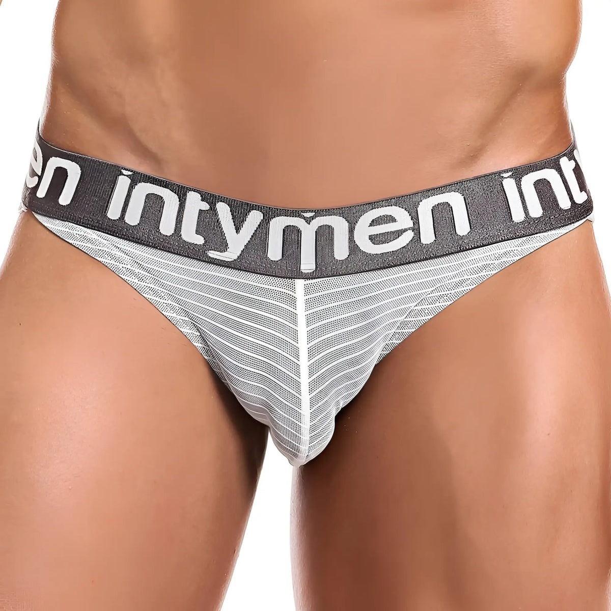 Intymen ini022 bikini brief in gray and white stripes with branded elastic waistband for men