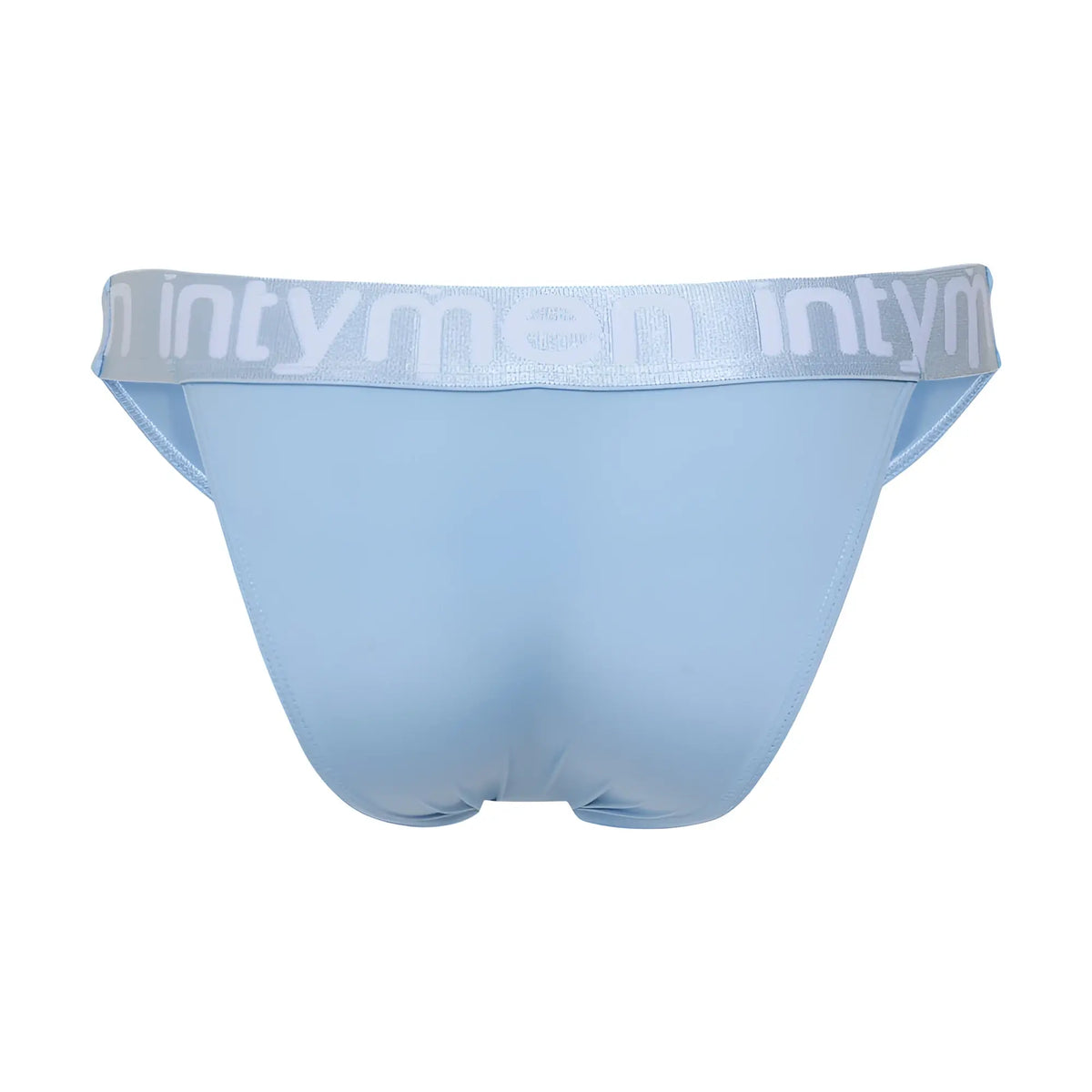 Light blue intymen ini045 bikini briefs with gray waistband and white brand name lettering