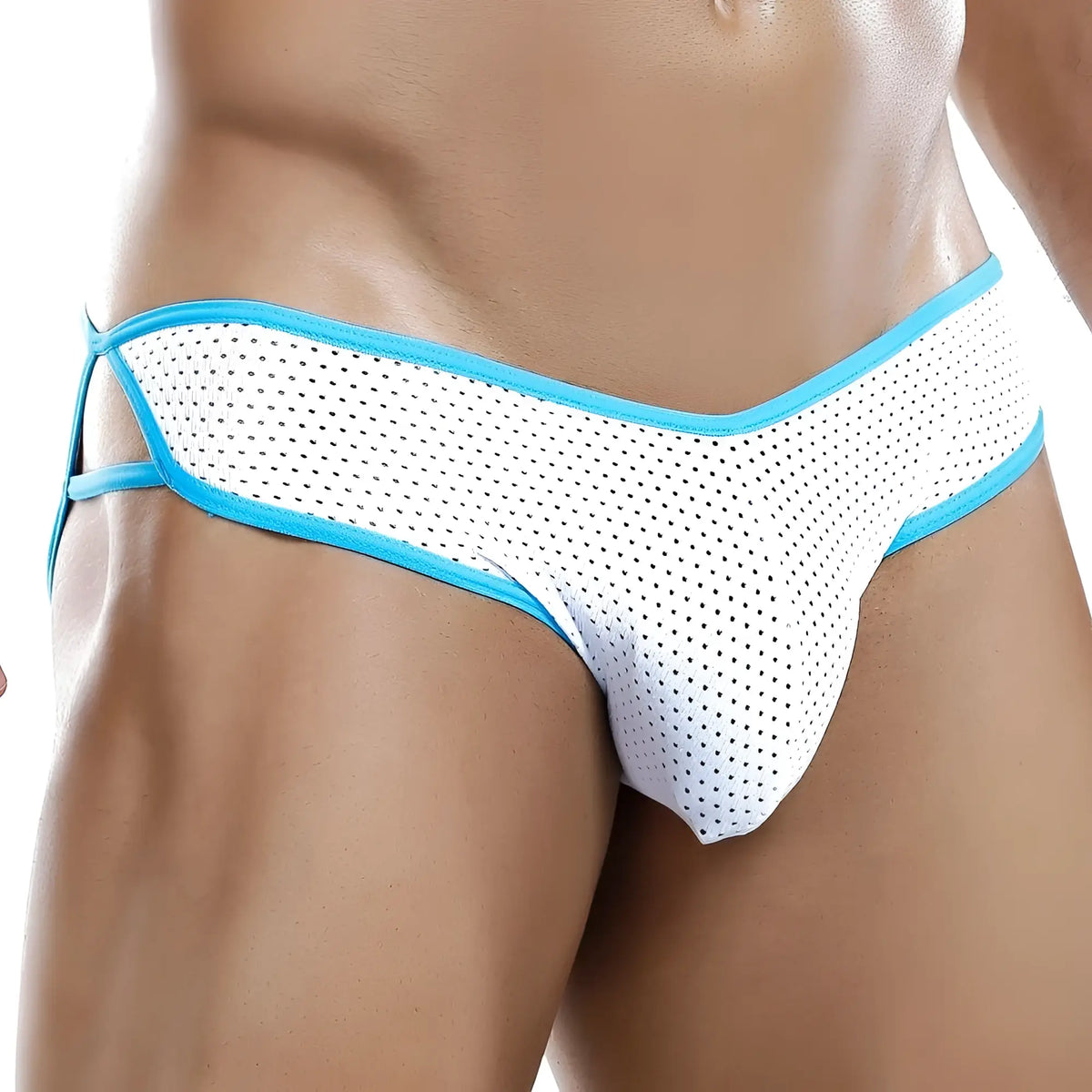 White perforated mesh briefs with bright blue trim by Intymen INJ031 for comfortable everyday wear