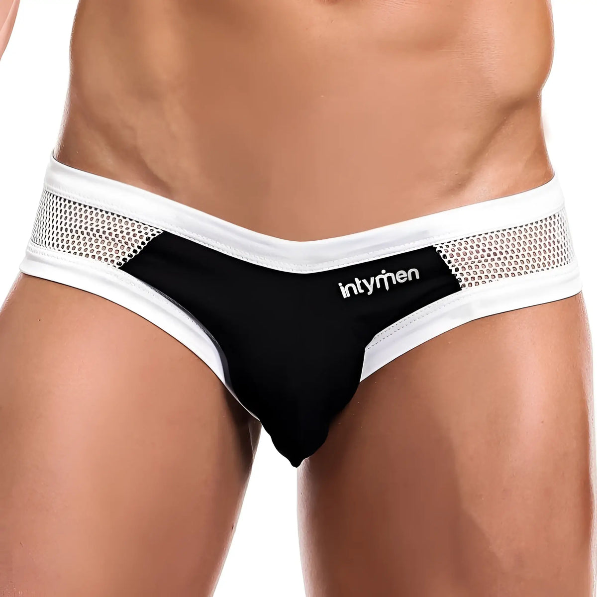 Intymen inj055 brief black and white mesh trimmed menâ€™s briefs with sleek modern design