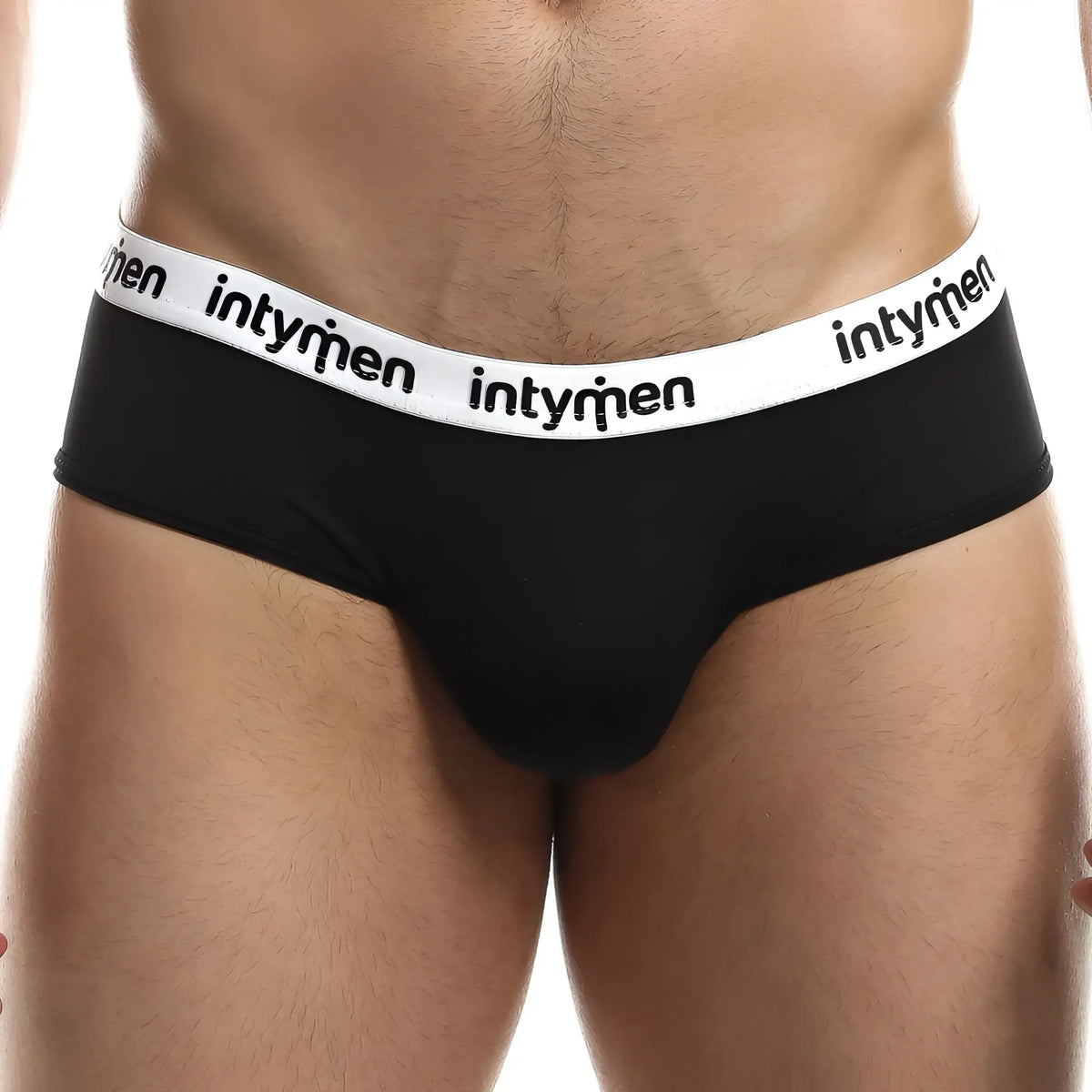 Black menâ€™s briefs intymen inj059 with white elastic waistband and black intymen logo lettering for comfortable wear