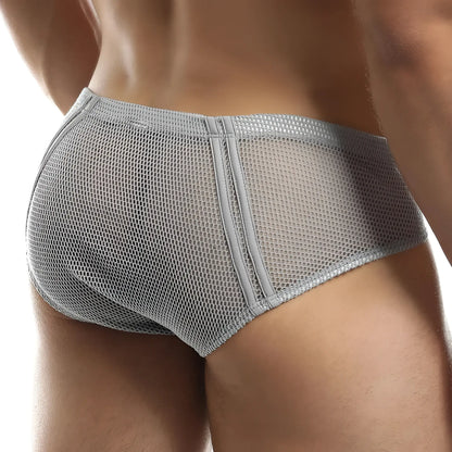 Gray mesh briefs with subtle sheen and reinforced side seams from intymen inj060 brief collection