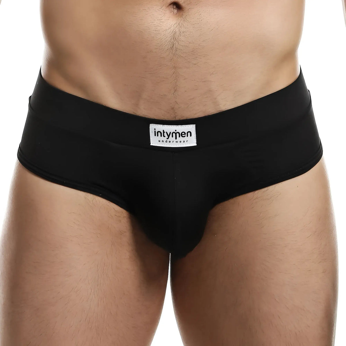 Black briefs Intymen INJ062 with white waistband label made from soft breathable fabric for comfortable wear