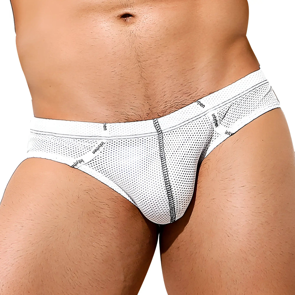 White mesh intimissimi intimen inj068 briefs for men with subtle gray trim and branded waistband for comfort and style