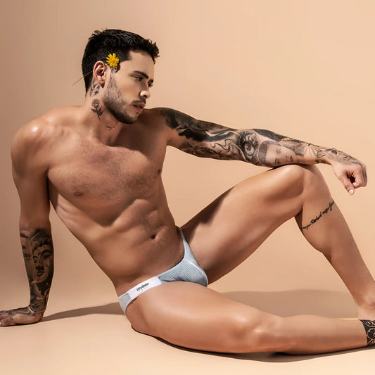Light blue mesh briefs with a white inbythen waistband from Intymen INJ077 brief collection