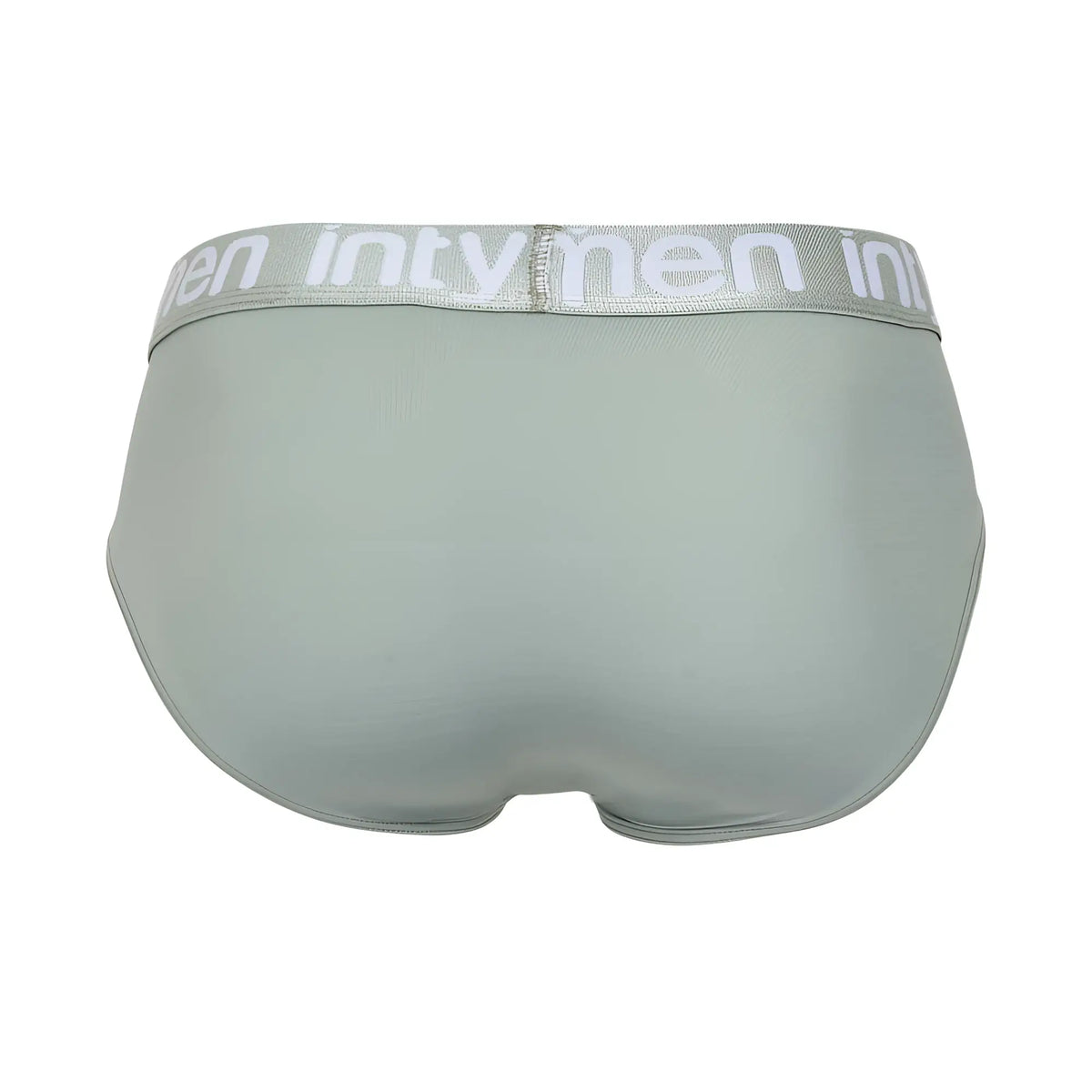 Light green Intymen INJ103 brief with gray elastic waistband featuring white Inty brand name lettering