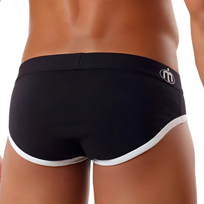 Black mens briefs intymen int6300 with white trim and small logo on waistband made from soft breathable fabric