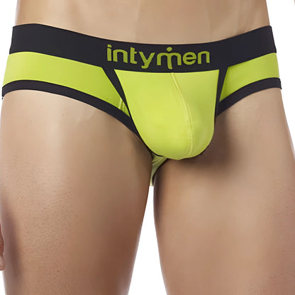 Bright neon green and black intymen INT6300 brief with bold modern design and comfortable fabric for men