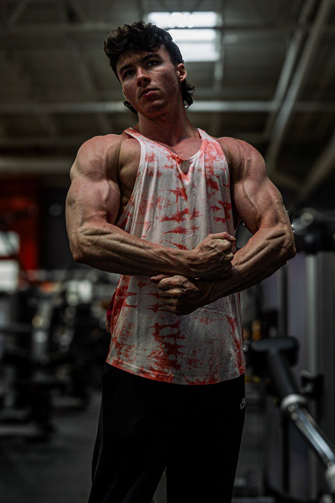Jed North Men's Classic Bodybuilding Racerback Stringer - Red Tie Dye