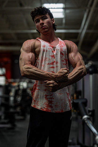 Jed North Men's Classic Bodybuilding Racerback Stringer - Red Tie Dye