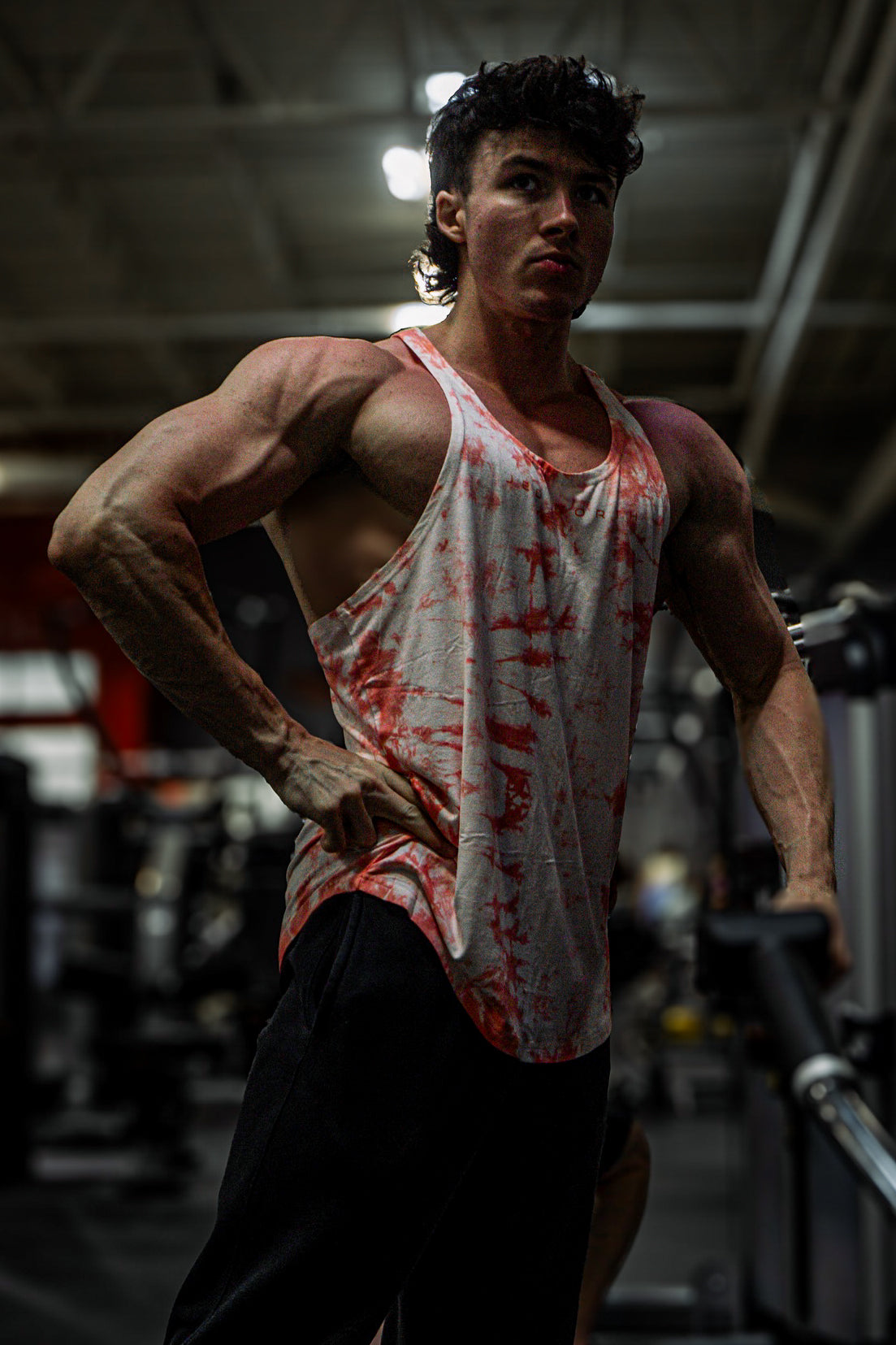 Jed North Men's Classic Bodybuilding Racerback Stringer - Red Tie Dye