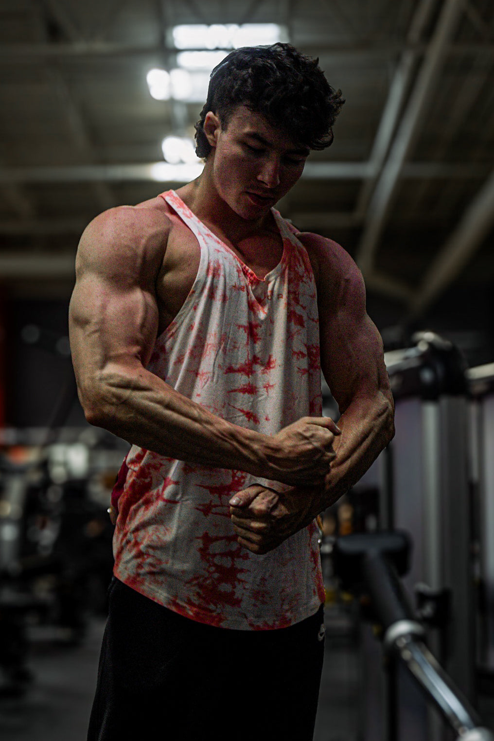 Jed North Men's Classic Bodybuilding Racerback Stringer - Red Tie Dye
