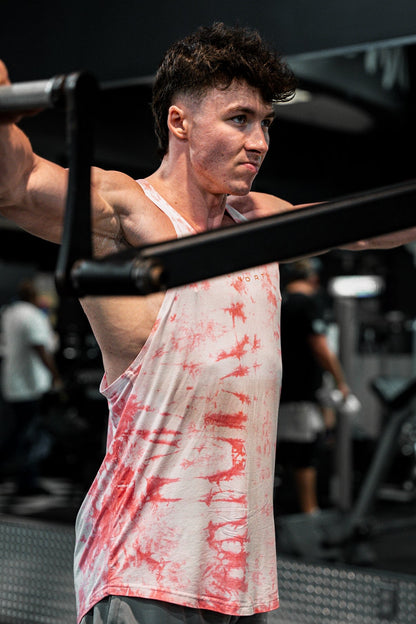 Jed North Men's Classic Bodybuilding Racerback Stringer - Red Tie Dye