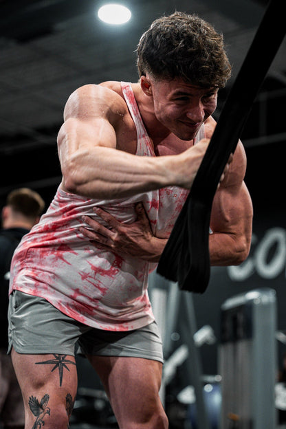 Jed North Men's Classic Bodybuilding Racerback Stringer - Red Tie Dye