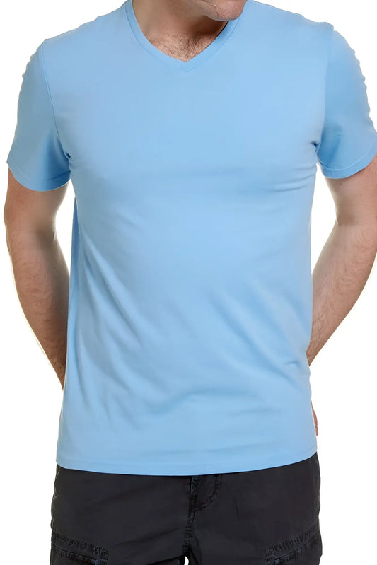 Light blue v neck cotton t shirt by jag essential with short sleeves size xl for casual wear