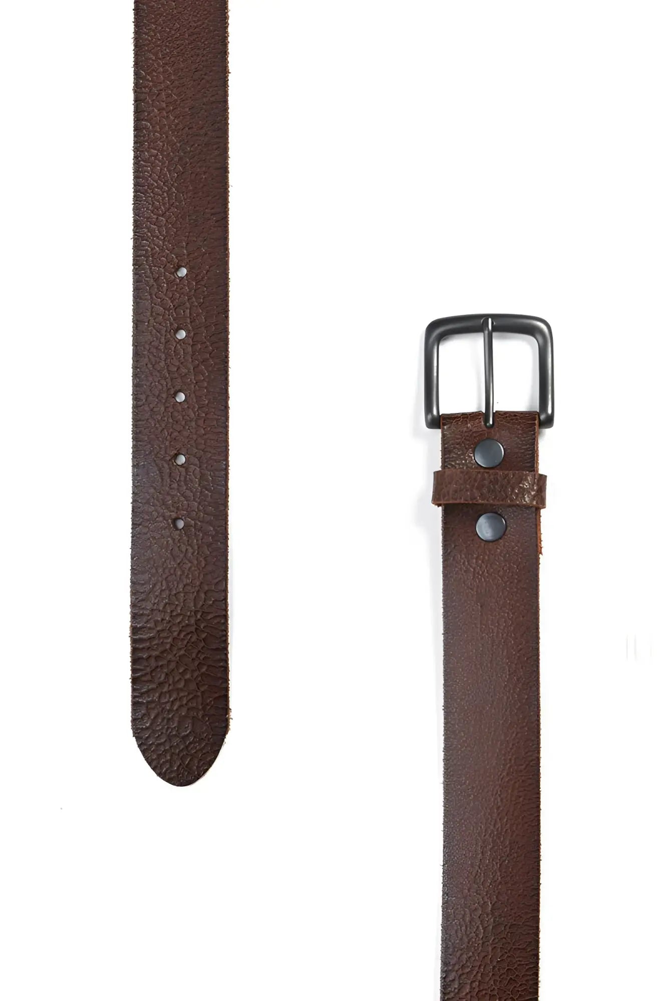 Brown textured leather jag simon belt with matte black metal buckle chocolate size l