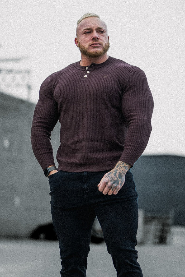 Jed North Men's Classic Henley Sweater  - Brown