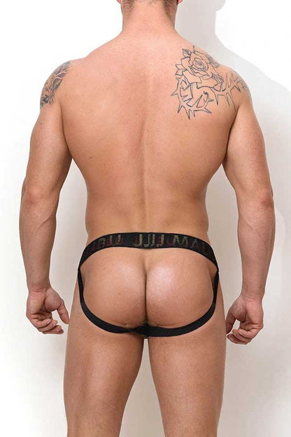 JJ Malibu Holographic Waistband Classic Jock Strap Unterwäsche Schwarz JJBTM094 Größe M