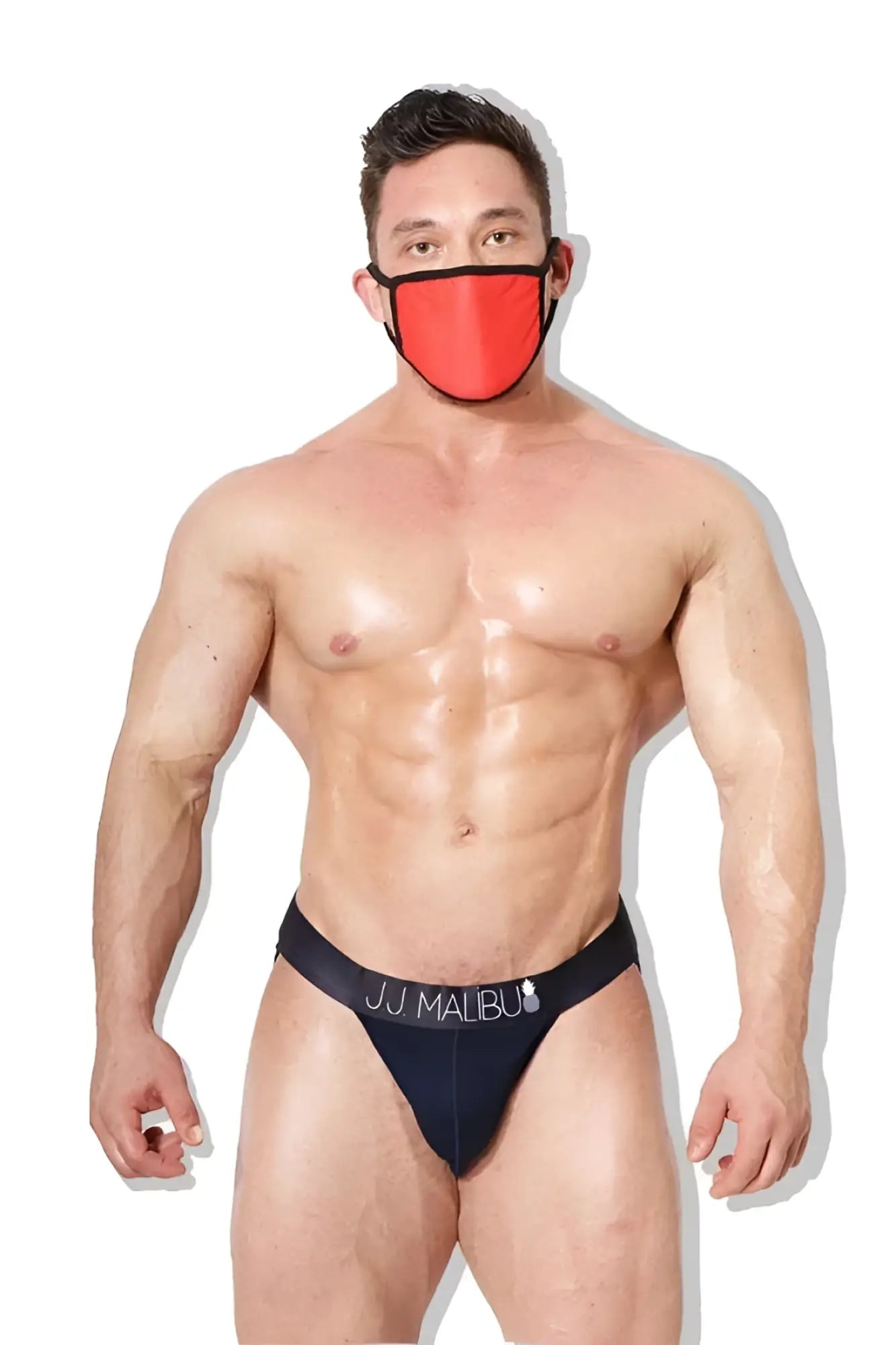 Navy blue jj malibu reusable face mask with white logo and trim in size one size for comfortable use