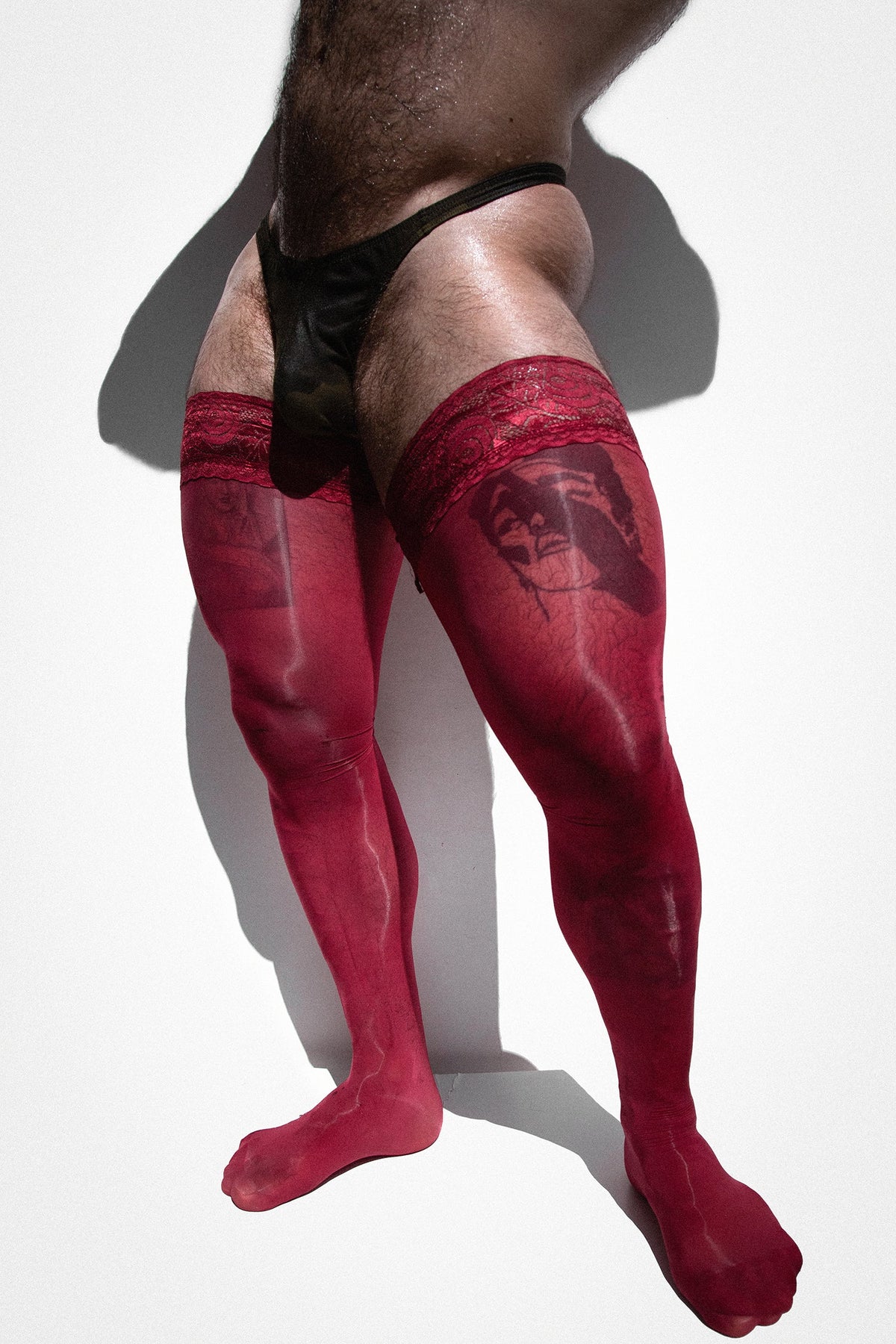 JJ Malibu Men's Allure Lace-Top Stockings - Crimson