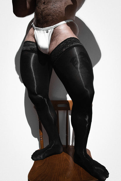 JJ Malibu Men's Allure Lace-Top Stockings - Obsidian