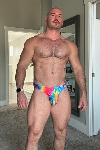 JJ Malibu Men's Men's Slimmer Bulge Briefs - Rainbow Tie Dye