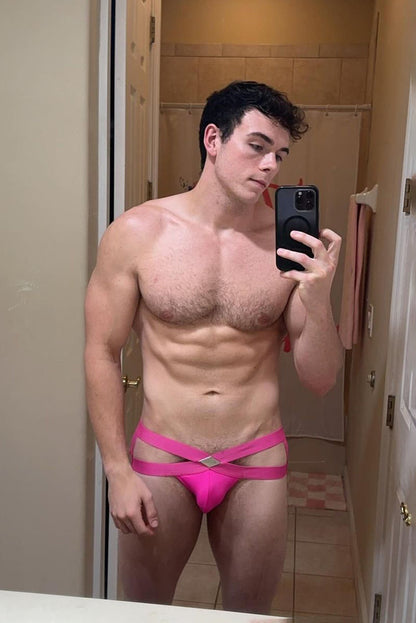 JJ Malibu Men's Hustler Cross Jockstrap - Neon Pink