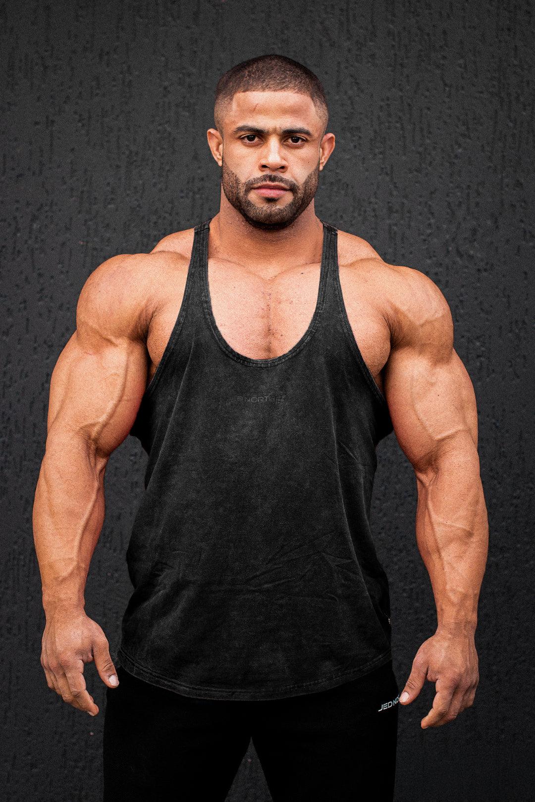 Jed North Men's Retro Washed Bodybuilding Stringer - Charcoal