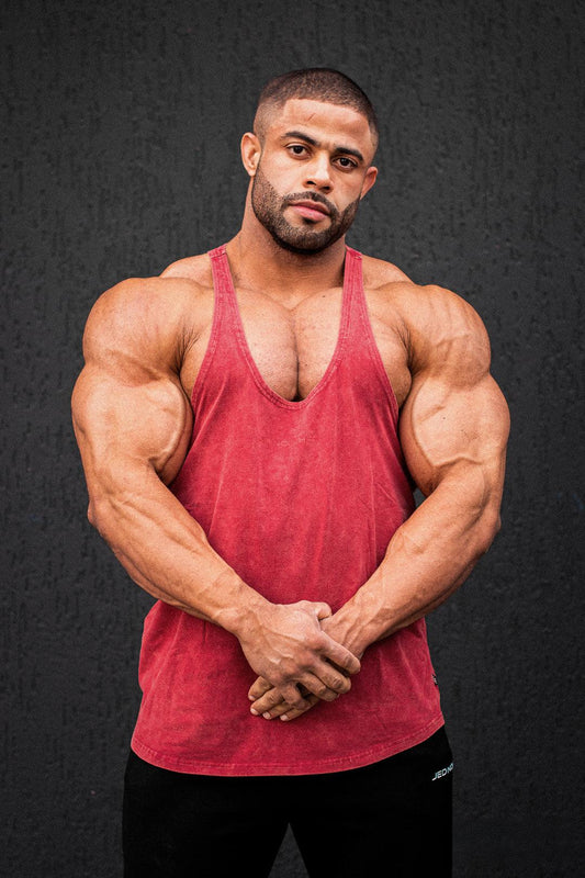 Jed North Men's Retro Washed Bodybuilding Stringer - Crimson