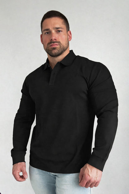 Jed North Men's Polo Button-Up Longsleeve - Black