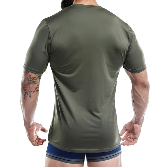 Olive green jocko jkn003 short-sleeved athletic t-shirt with smooth performance fabric finish