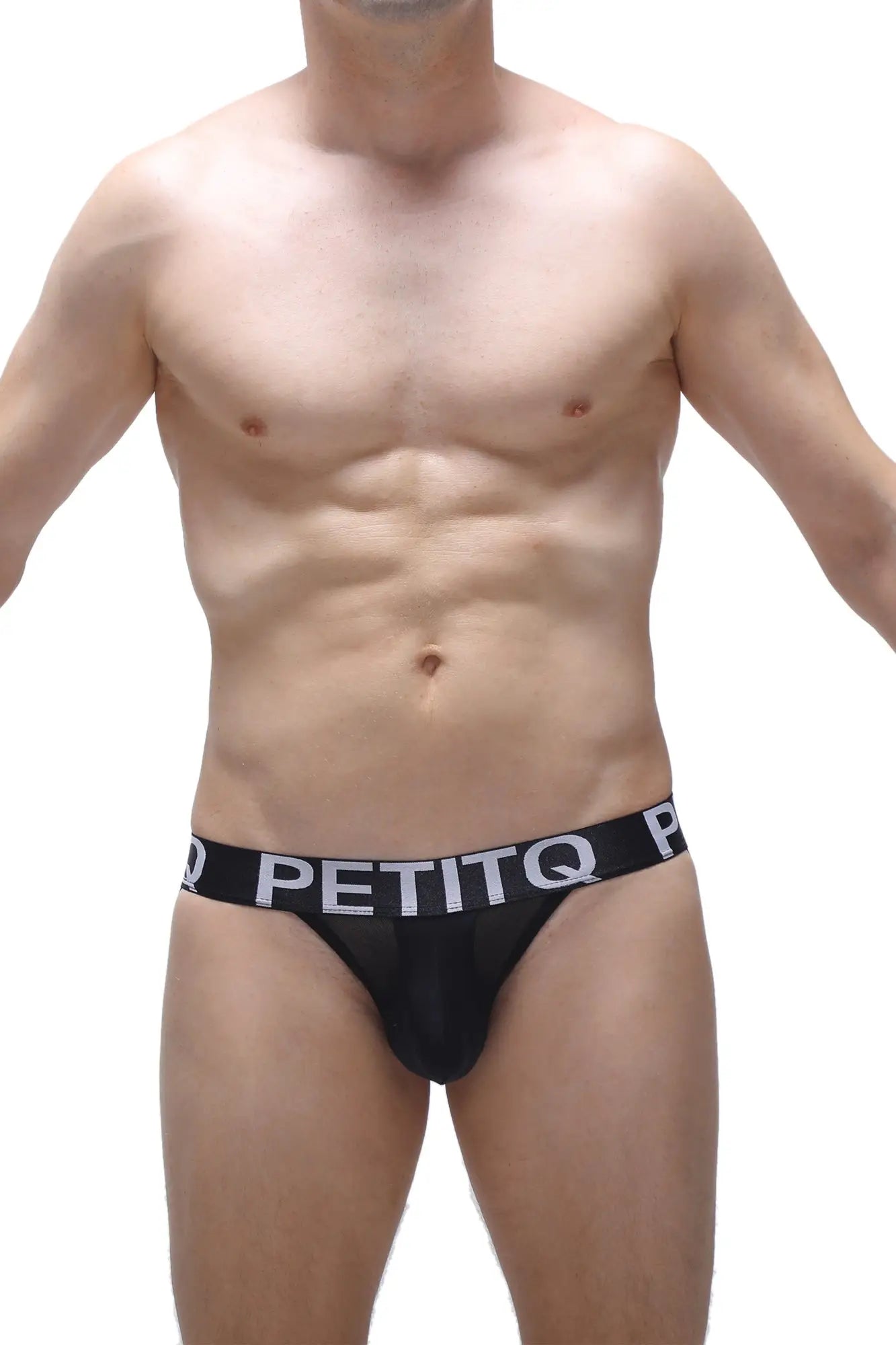 Black petitq jockstrap Andlau briefs with white logo waistband band designed for support and comfort