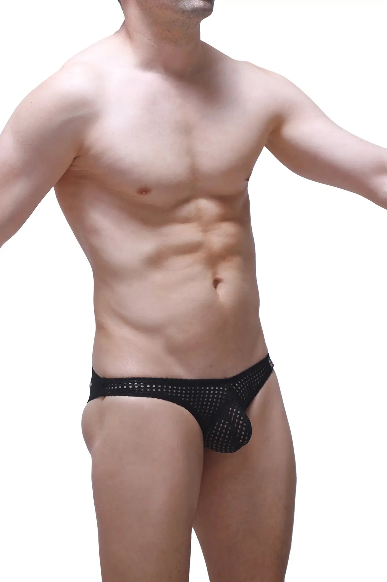Black mesh briefs jockstrap Bagard Durtol featuring a perforated design and contoured pouch for support